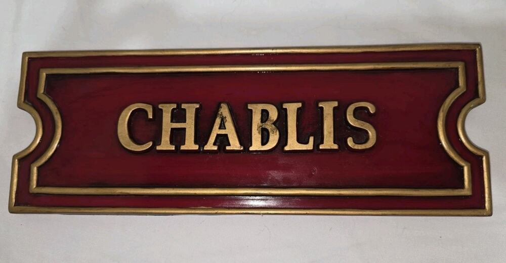 Vintage Red & Gold CHABLIS Wall Plaque Sign Raised Lettering Bar Decor